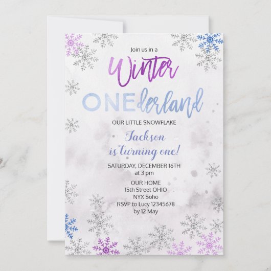 Snowflake Snow Onederland First Birthday Invite Kaart (Voorkant)