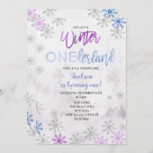 Snowflake Snow Onederland First Birthday Invite Kaart (Voorkant / Achterkant)