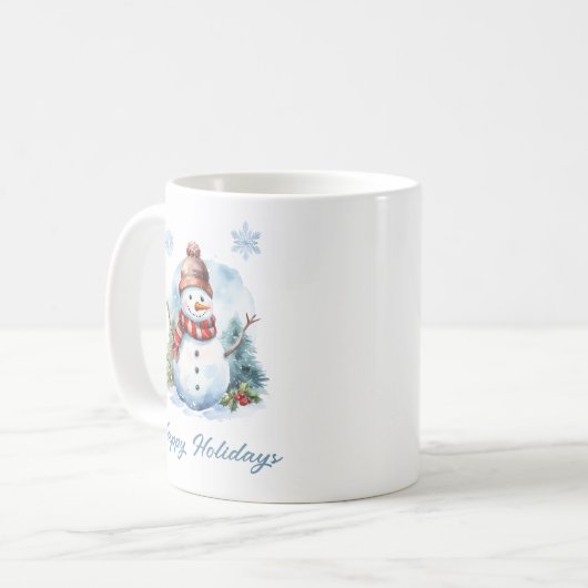 Snowflake Snowman Mug – Custom Winter Gift Koffiemok (Voorkant links)