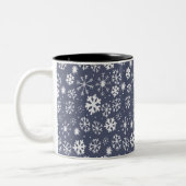 Snowflake Snowstorm in Midnight Blue Tweekleurige Koffiemok (Links)