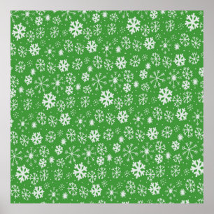 Snowflake Snowstorm met groene achtergrond Poster
