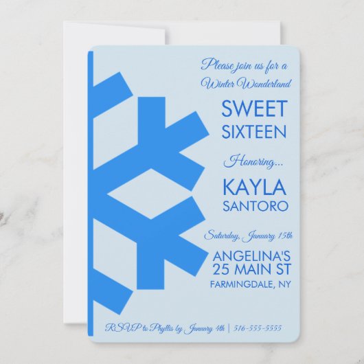 Snowflake Sweet 16 Uitnodiging (Voorkant)