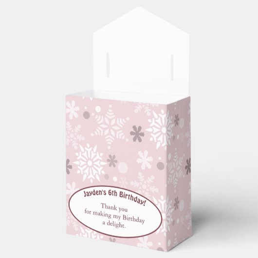 Snowflake-Th-Thaarde 6th Birthday Party Bleek roze Bedankdoosjes (Geopend)