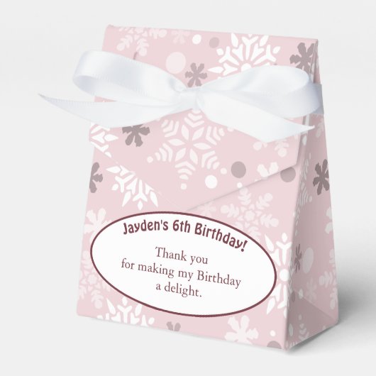 Snowflake-Th-Thaarde 6th Birthday Party Bleek roze Bedankdoosjes (Voorkant Zijde)