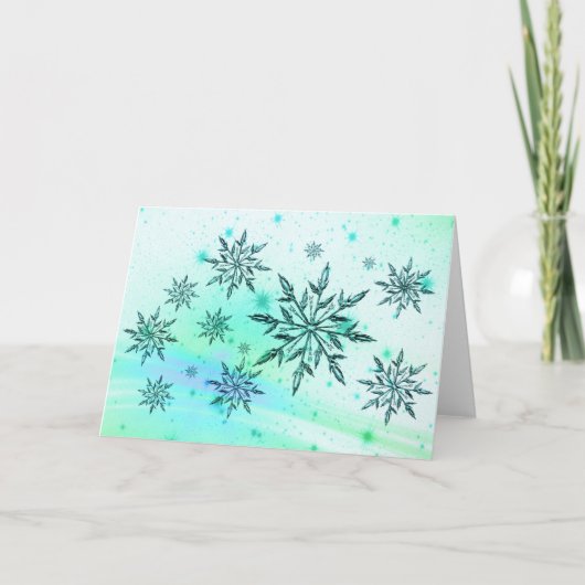 Snowflake tourbillon bleu turquoise carte de voeux (Devant)