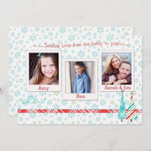 Snowflake & Trees Modèle Carte photo de vacances (Devant / Derrière)