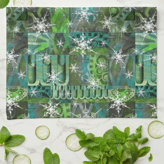 Snowflake Turquoise et vert Vacances serviette de (Plié)