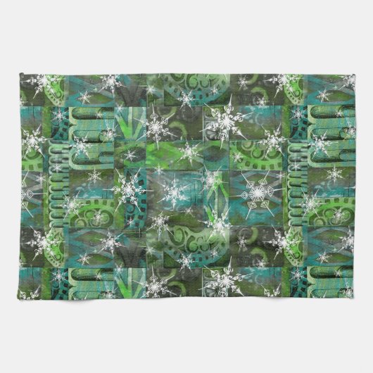 Snowflake Turquoise et vert Vacances serviette de (Horizontal)