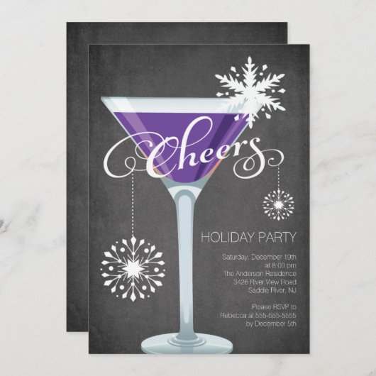 Snowflake Vakantie Cocktail Party Uitnodiging (Voorkant / Achterkant)