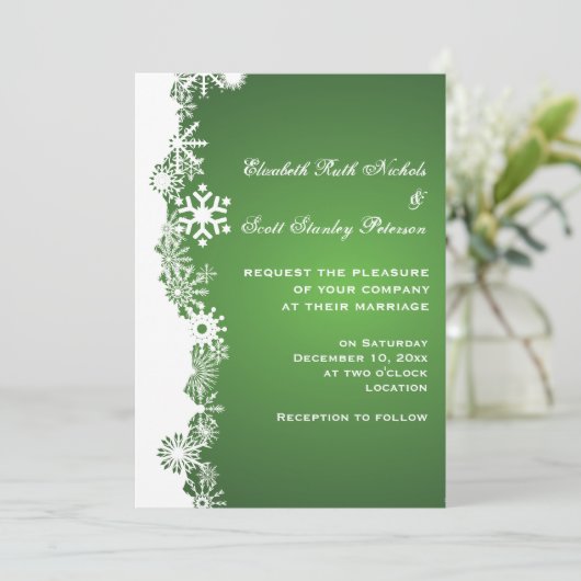 Snowflake vert blanc hiver invitation mariage (Debout devant)