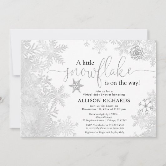 Snowflake Virtual baby shower Silver White Kaart (Voorkant)