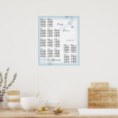 Snowflake Wedding Seating Chart Ice Blue Poster (Keuken)