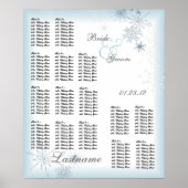 Snowflake Wedding Seating Chart Ice Blue Poster (Voorkant)