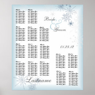 Snowflake Wedding Seating Chart Ice Blue Poster