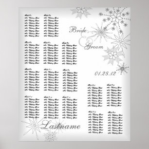 Snowflake Wedding Seating Chart Silver Grey Poster
