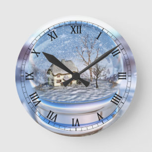 Snowflake Wereldbol Clock Ronde Klok