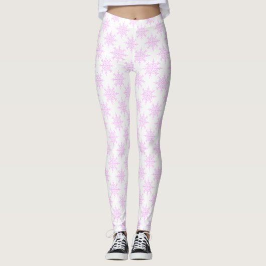 Snowflake White Pink Pastel kerstfeestdag Leggings (Voorkant)