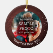 Snowflake White Stars 2 Foto Bourgogne Aangepaste  Keramisch Ornament (Voorkant)