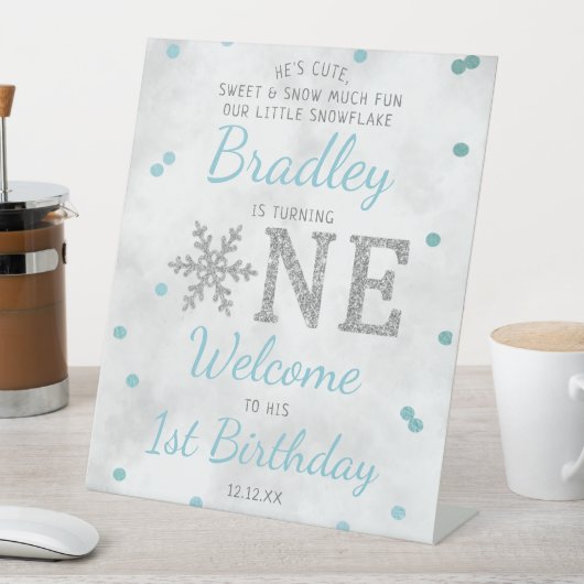 Snowflake Winter 1e verjaardag Reclamebord Met Voetstuk (Insitu)