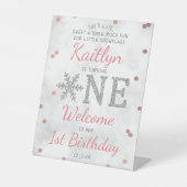 Snowflake Winter 1e verjaardag Reclamebord Met Voetstuk (Voorkant)
