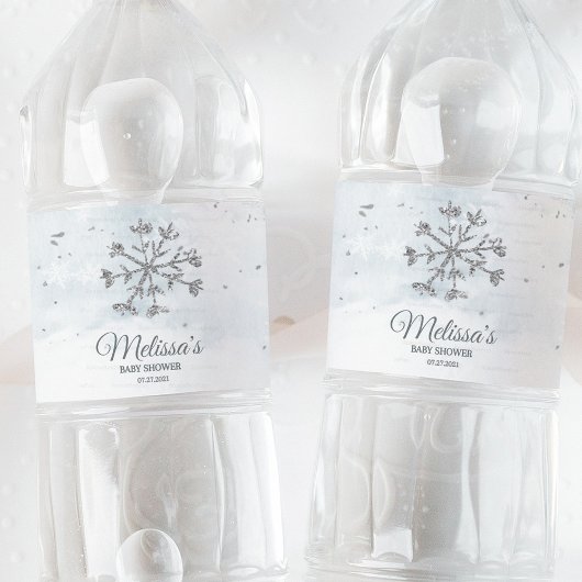 Snowflake Winter Baby shower Waterfles Etiket
