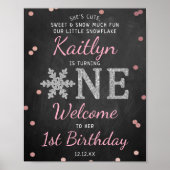 Snowflake Winter Chalkboard 1st Birthday Welkom Poster (Voorkant)