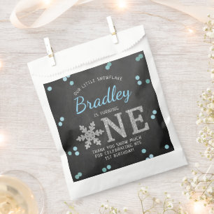 Snowflake Winter Chalkboard 1ste verjaardag Bedankzakje