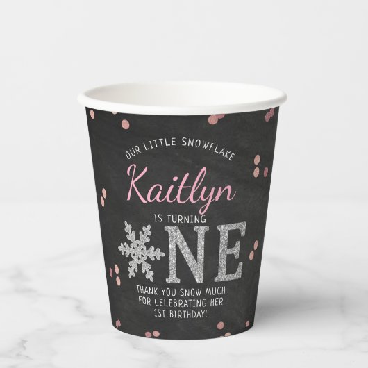 Snowflake Winter Chalkboard 1ste verjaardag Papieren Bekers (Voorkant)