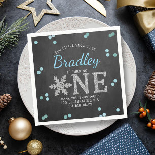 Snowflake Winter Chalkboard 1ste verjaardag Servet