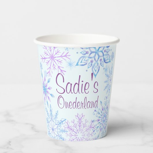 Snowflake Winter One-Derland First Birthday Paper Papieren Bekers (Achterkant)