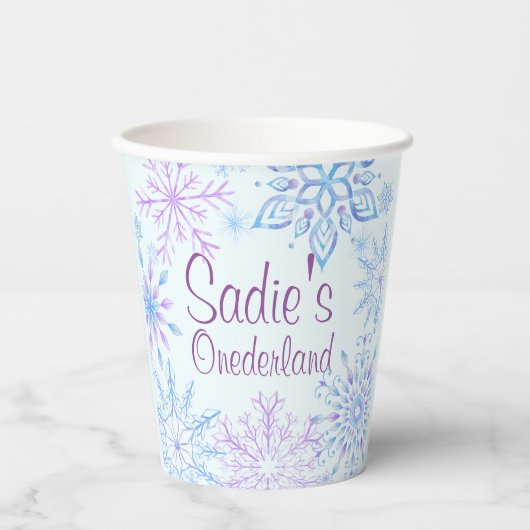 Snowflake Winter One-Derland First Birthday Paper Papieren Bekers (Voorkant)