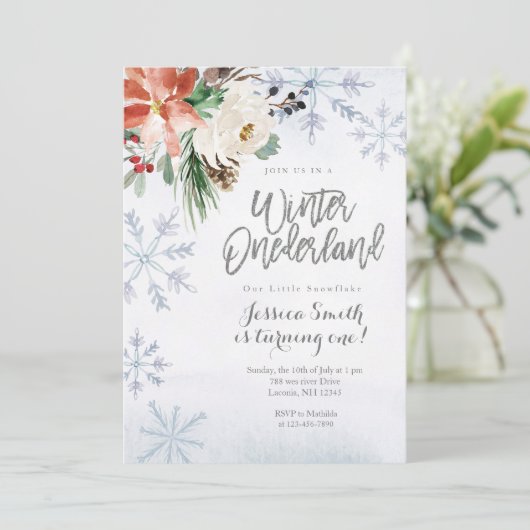 Snowflake Winter Onederland 1e verjaardag Kaart (Staand voorkant)