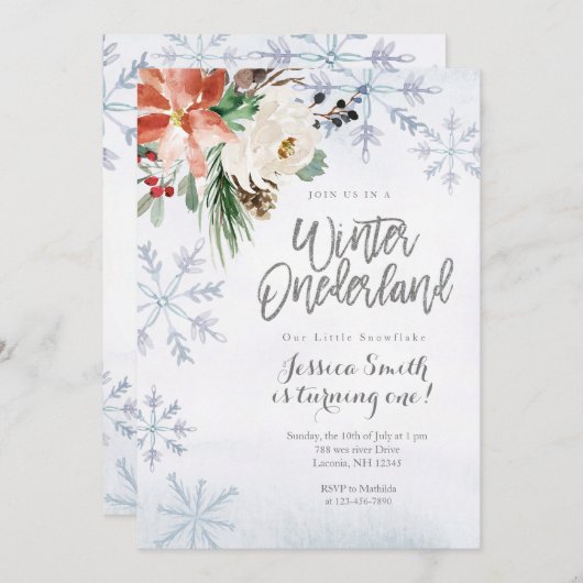 Snowflake Winter Onederland 1e verjaardag Kaart (Voorkant / Achterkant)