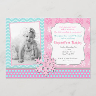 Snowflake Winter Onederland Birthday Uitnodiging