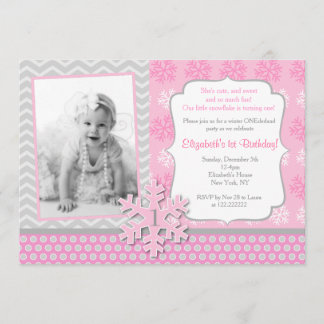 Snowflake Winter Onederland Birthday Uitnodiging
