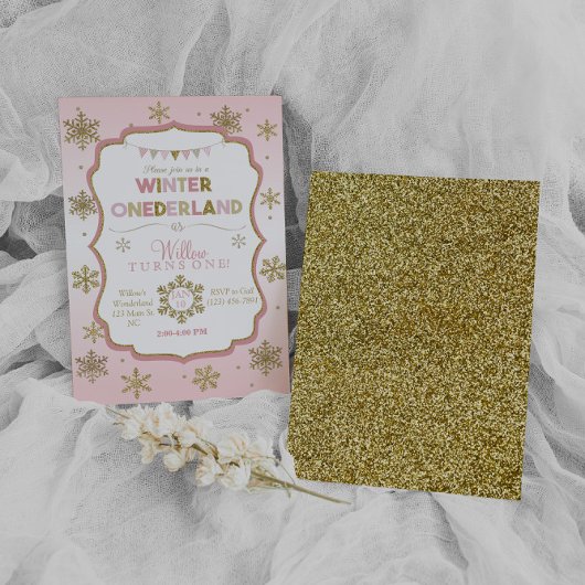 Snowflake Winter Onederland Birthday Uitnodiging