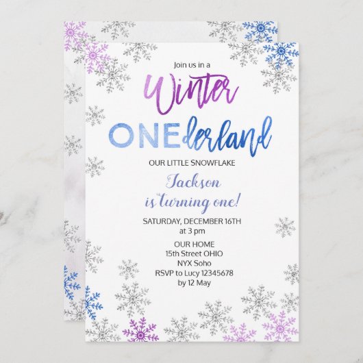 Snowflake Winter Onederland Eerste verjaardag Uitn Kaart (Voorkant / Achterkant)