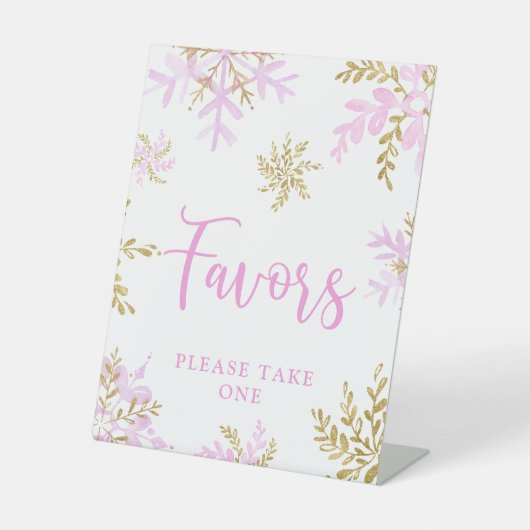 Snowflake Winter Shower Favors Reclamebord Met Voetstuk (Voorkant)