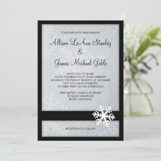 Snowflake Winter Weddenschap - Zwart, wit Kaart (Staand voorkant)
