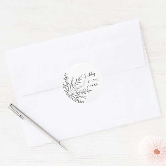 Snowflake Winter Wedding Ronde Sticker (Envelop)
