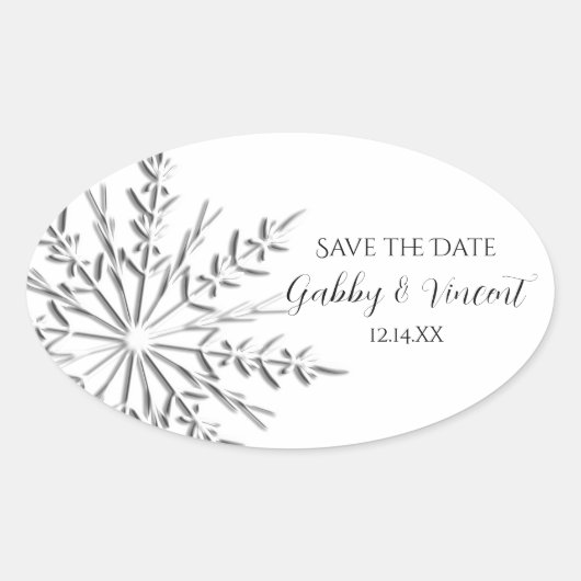 Snowflake Winter Wedding Save the Date Ovale Sticker (Voorkant)