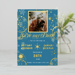 Snowflake Winter Wonderland Wedding Save the Date Folie Uitnodiging