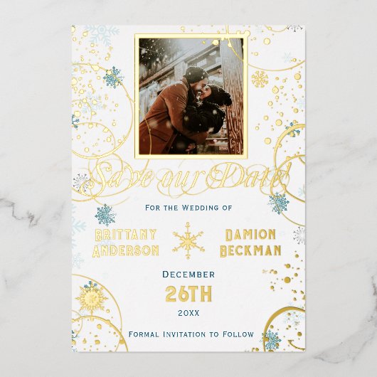 Snowflake Winter Wonderland Wedding Save the Date Folie Uitnodiging (Voorkant)