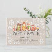 Snowflake Woodland Animals Baby shower Uitnodiging (Staand voorkant)