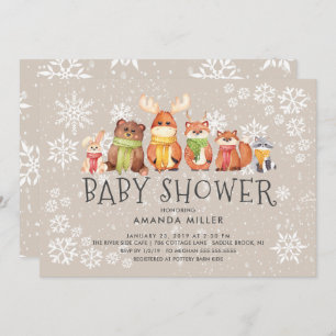 Snowflake Woodland Animals Baby shower Uitnodiging