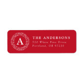 Snowflake Wreater Monogram Red Return Address Etiket (Voorkant)