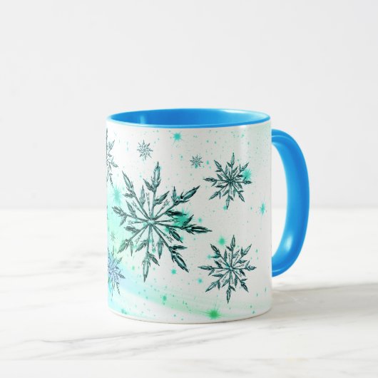 Snowflake zwijn blauwgroen blauwe winter mok (Voorkant rechts)