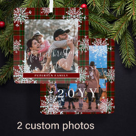Snowflakes 2 familiefoto gepersonaliseerd rood tar metalen ornament