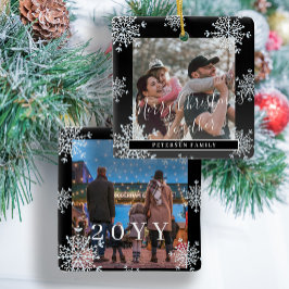 Snowflakes 2 familiefoto gepersonaliseerd zwart wi keramisch ornament