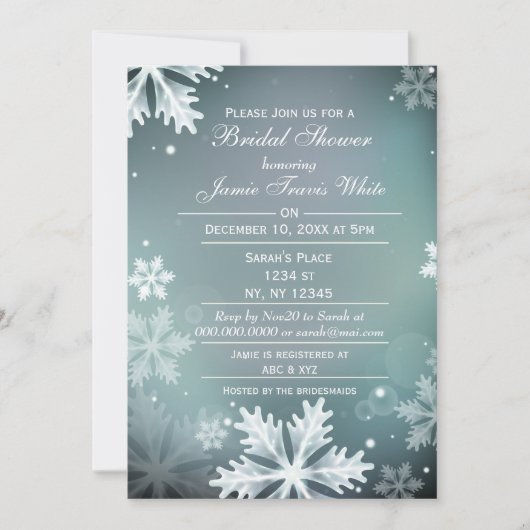 Snowflakes Aqua Winter Bridal invitation (Devant)